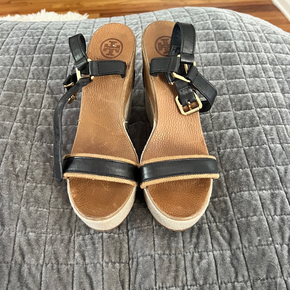 Tory Burch leather and canvas wedges